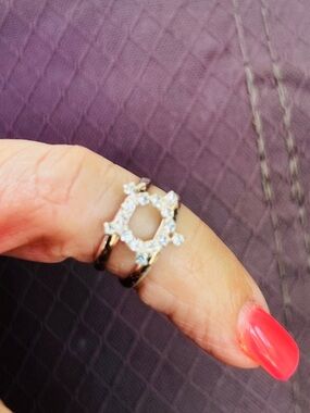 Toe Ring Sterling Silver Square Halo Toe Ring with Clear CZ Accents - Adjustable
